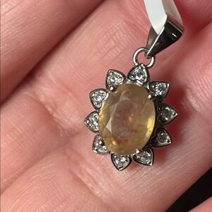 Natural Yellow Sapphire Gemstone Pendant CZ Accents in 925 Sterling Silver